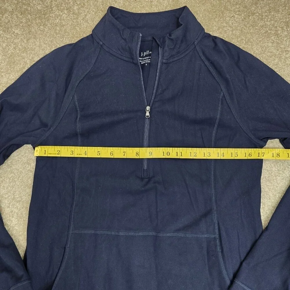 J Jill Fit Out & About Popover Pullover Womens Small Navy 1/4 Zip Stretch Pocket